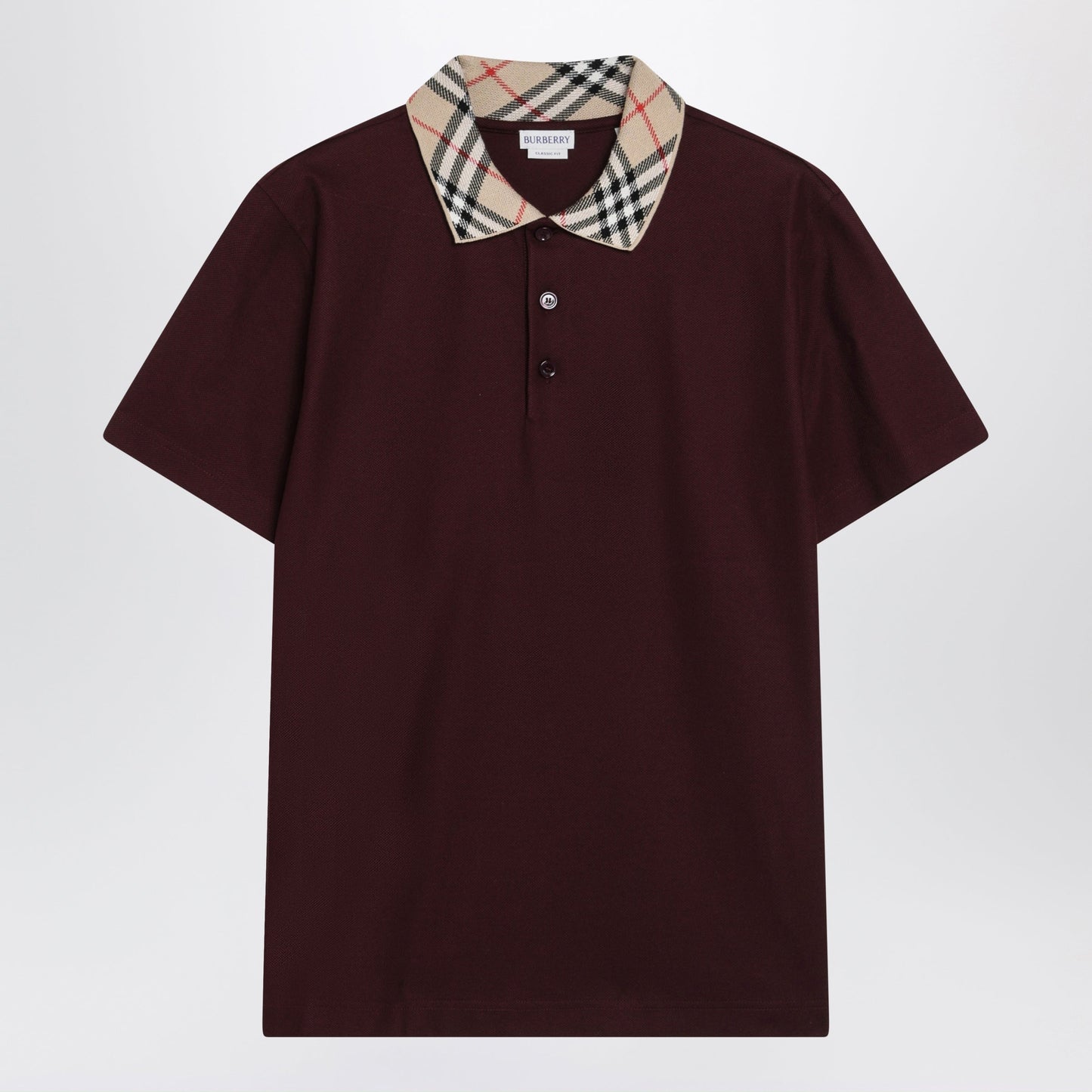 Burberry Cotton Polo Shirt With Check Collar In Vineyard Red Men BURBERRY