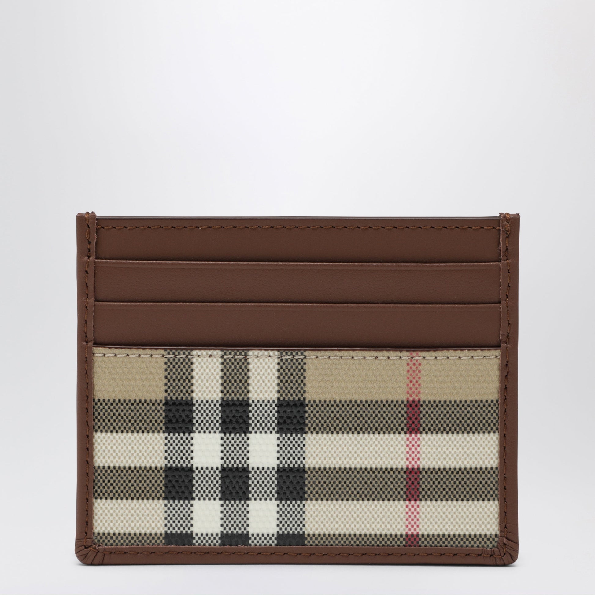 Burberry Check Credit Card Holder In Coated Cotton, Beige Men BURBERRY