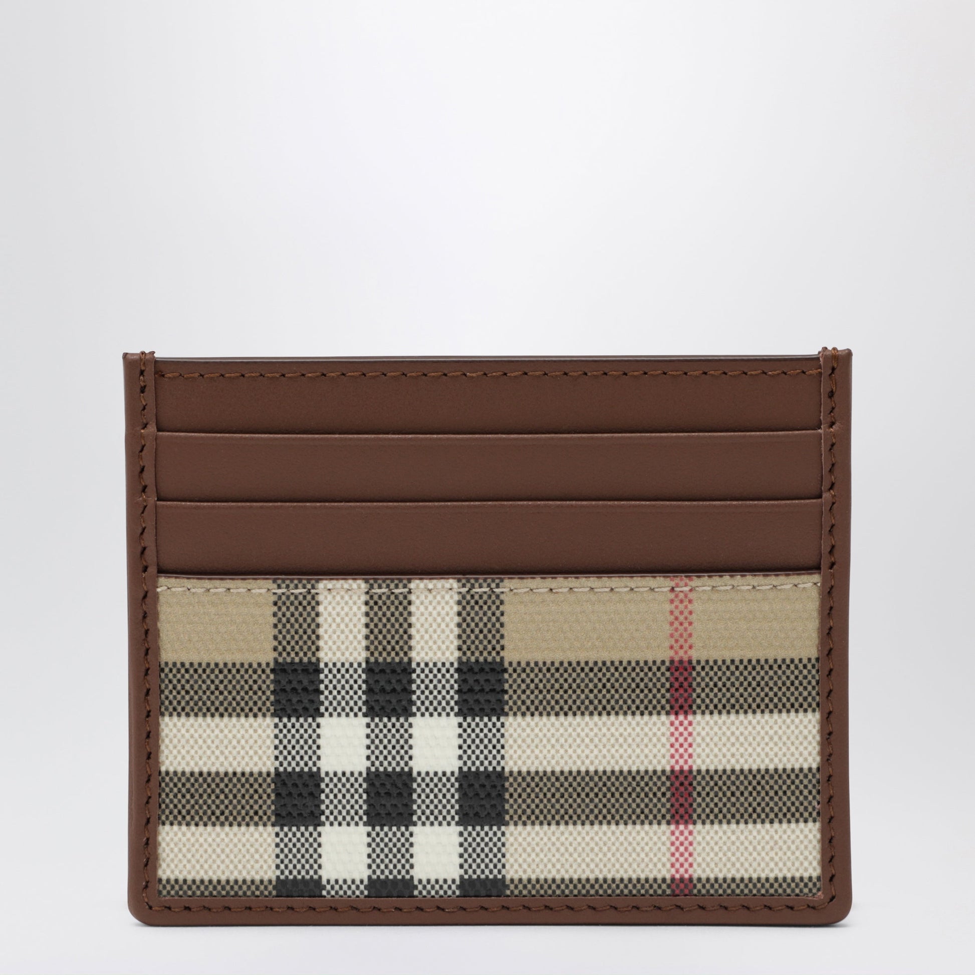 Burberry Check Credit Card Holder In Coated Cotton, Beige Men BURBERRY
