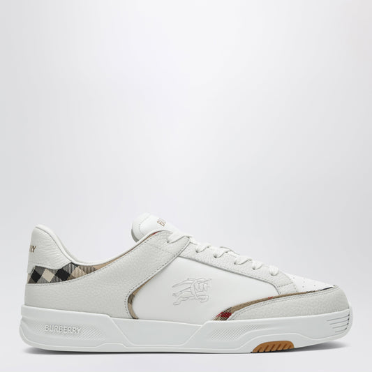Burberry White And Beige Harrow Sneakers In Leather And Nylon Men BURBERRY