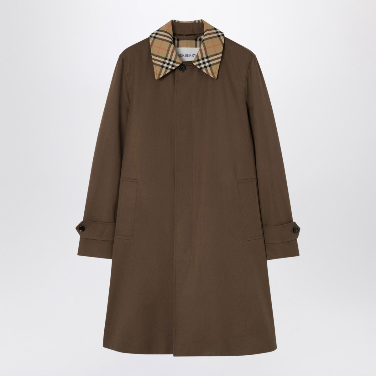 Burberry Brown Cotton Trench Coat With Check Collar Men BURBERRY