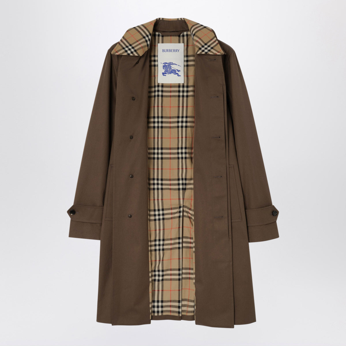 Burberry Brown Cotton Trench Coat With Check Collar Men BURBERRY