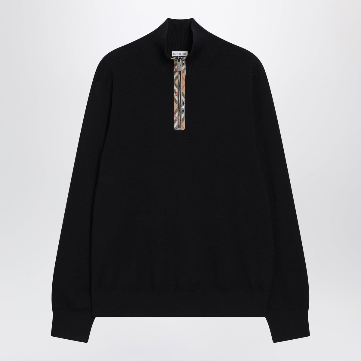 Burberry Navy Blue Wool Sweater With Half Zip Men BURBERRY