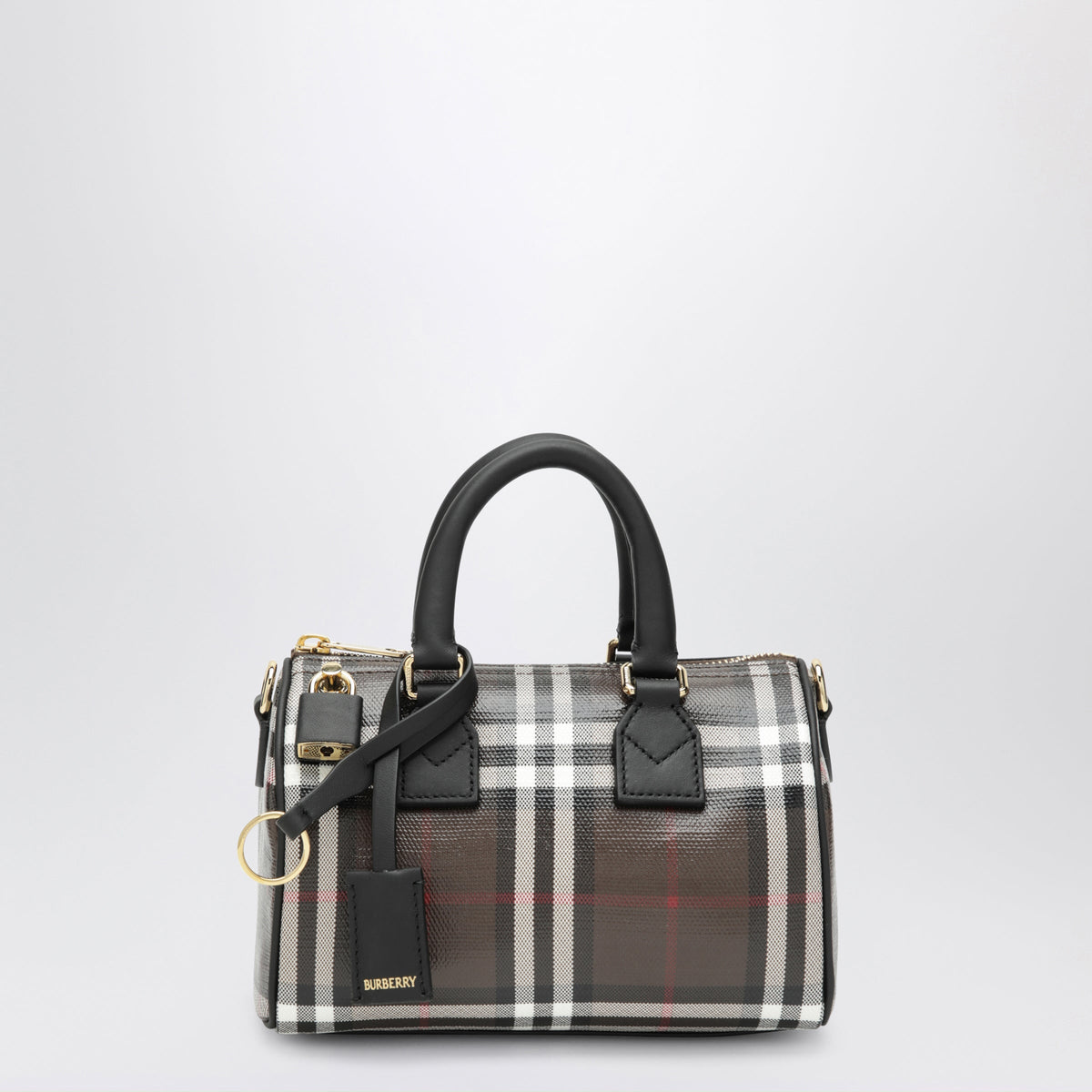 Burberry Mini Check Brown Cotton Bowling Bag Women BURBERRY