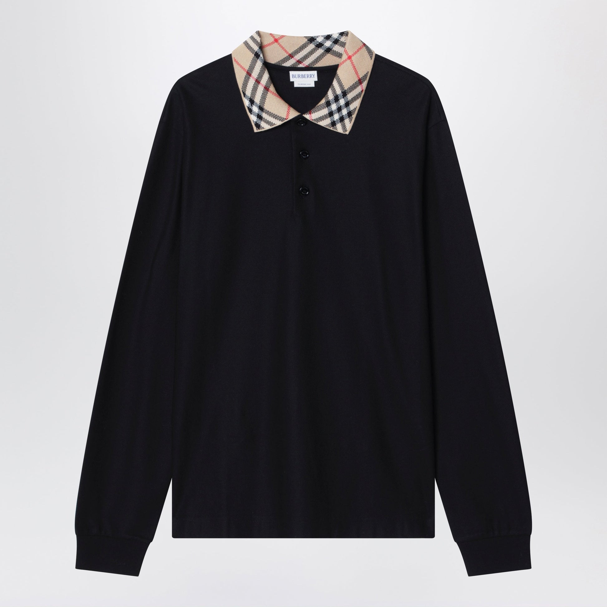 Burberry Black Long-Sleeved Cotton Polo Shirt Men BURBERRY