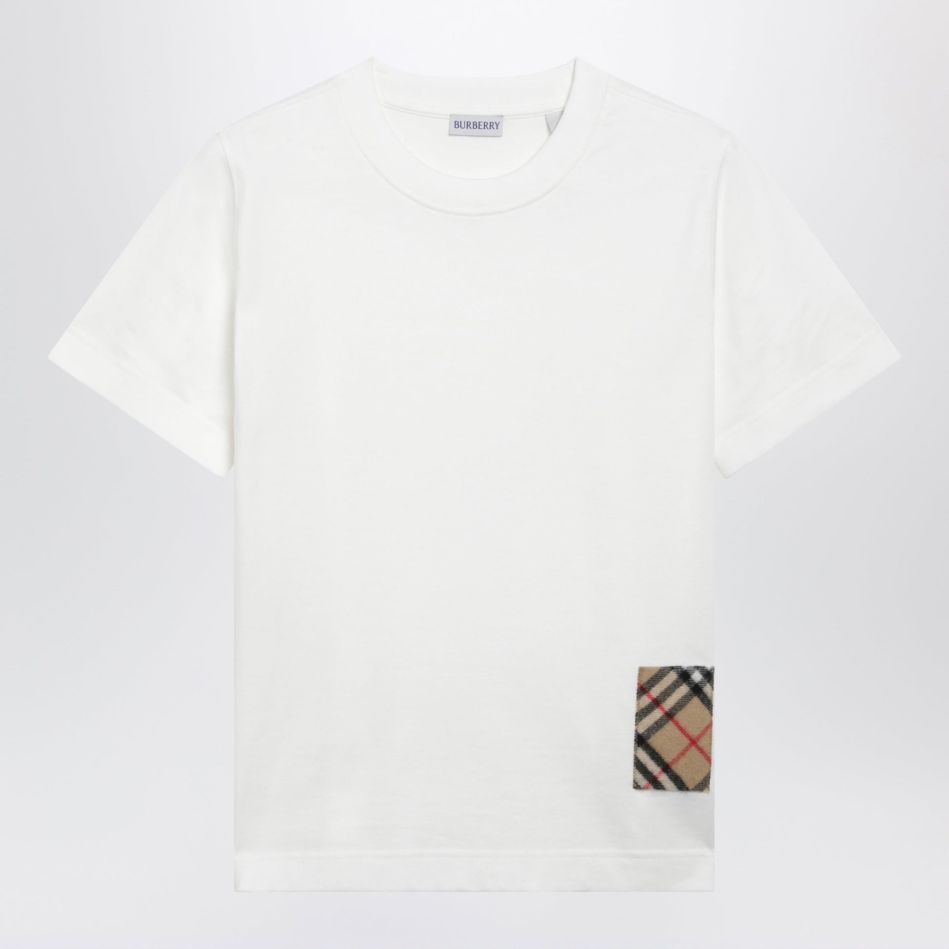 Burberry Chalk Cotton T-Shirt With Cashmere Check Applique Women BURBERRY