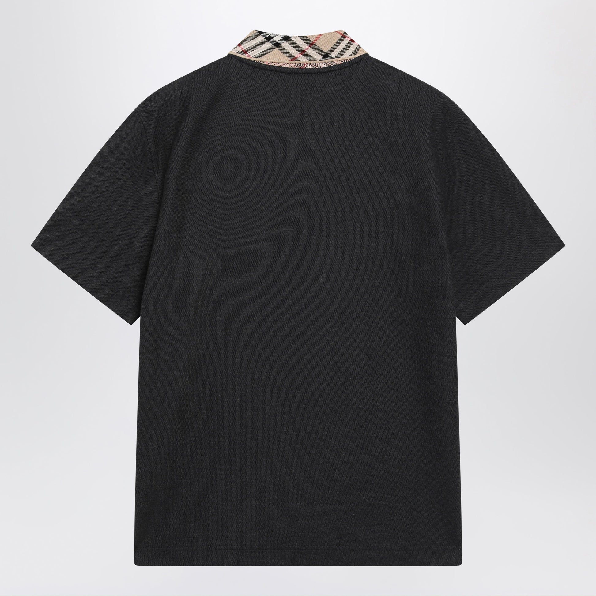 Burberry Dark Grey Polo Shirt With Check Collar Men BURBERRY