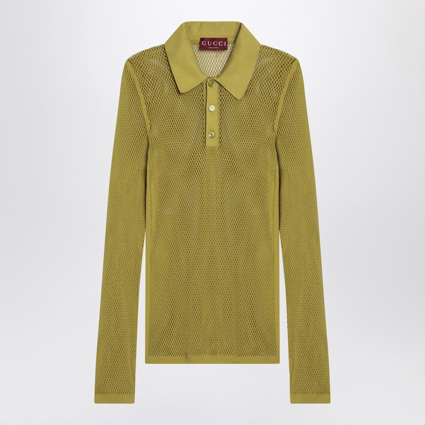 Gucci Pistachio Green Perforated Technical Knit Polo Men GUCCI