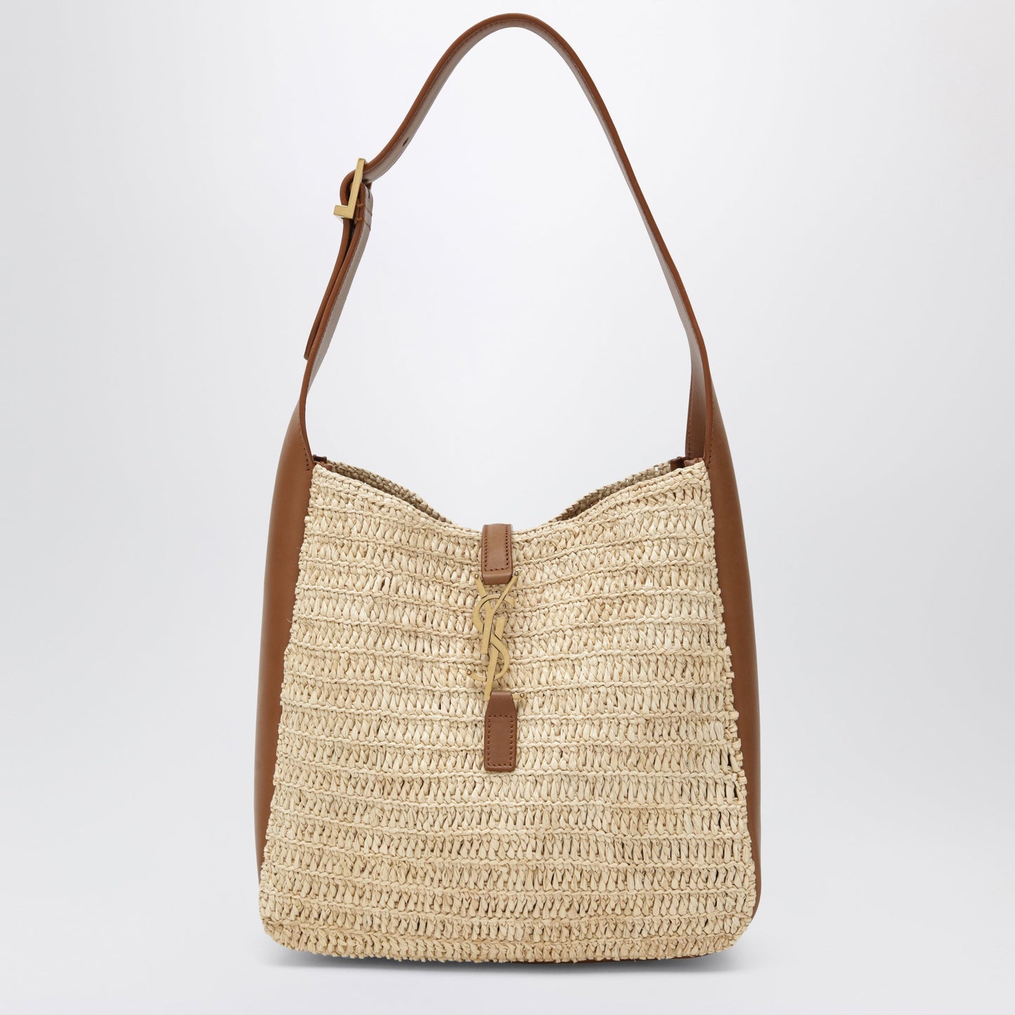 Saint Laurent Le 5 Ã€ 7 Small Raffia And Leather Bag, Pale Brown/Brick Women SAINT LAURENT