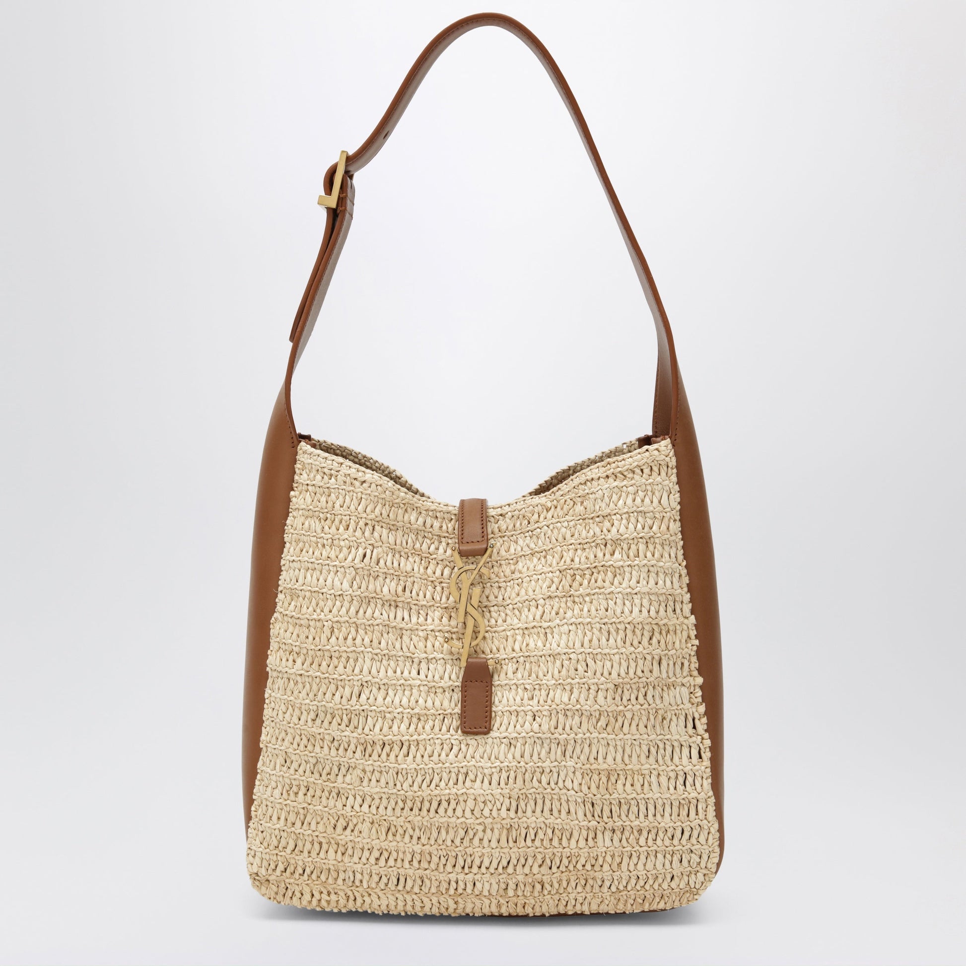Saint Laurent Le 5 Ã€ 7 Small Raffia And Leather Bag, Pale Brown/Brick Women SAINT LAURENT