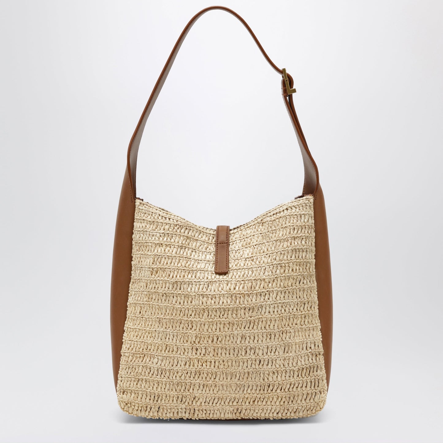 Saint Laurent Le 5 Ã€ 7 Small Raffia And Leather Bag, Pale Brown/Brick Women SAINT LAURENT