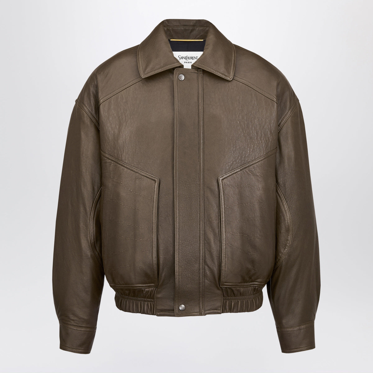 Saint Laurent Khaki Green Leather Bomber Jacket Women SAINT LAURENT