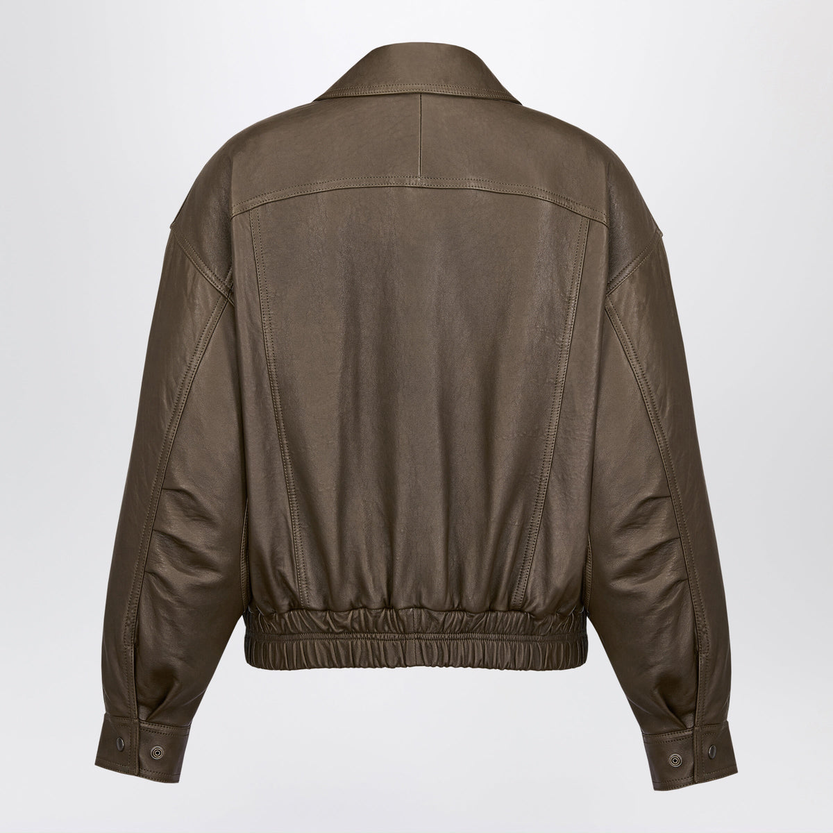Saint Laurent Khaki Green Leather Bomber Jacket Women SAINT LAURENT
