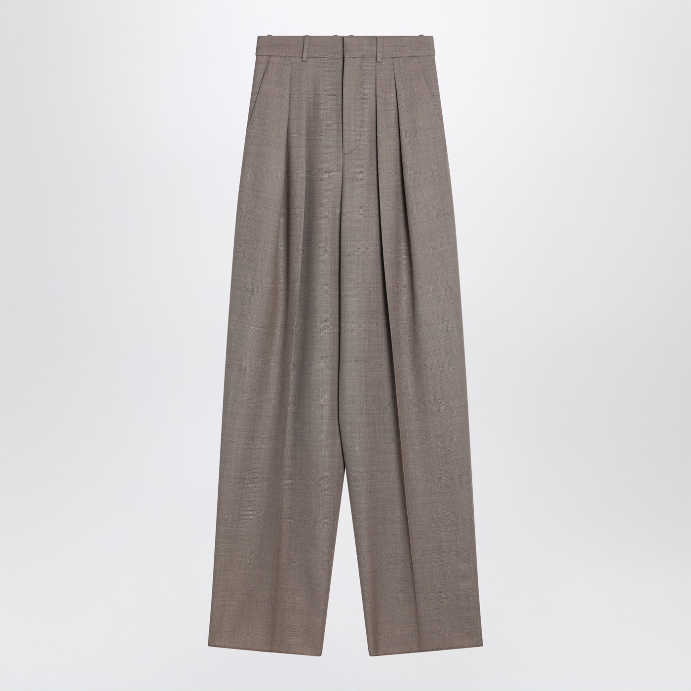 Saint Laurent Wide Taupe Beige Wool Trousers Women SAINT LAURENT