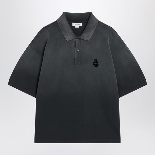 Alexander Mcqueen Faded Effect Black Polo Shirt In Cotton Men
