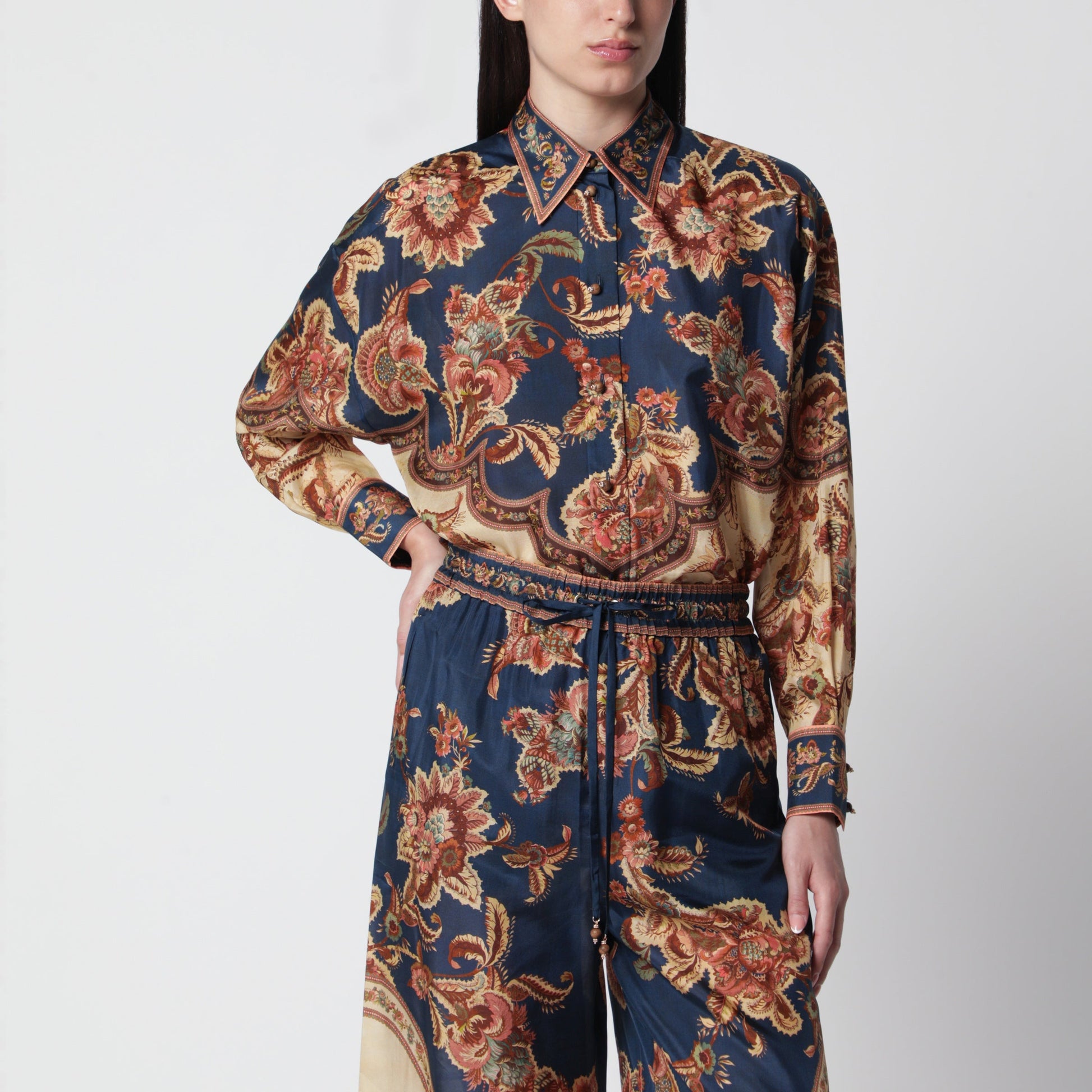 Zimmermann Aster Relaxed Navy Jacobean Shirt Women ZIMMERMANN