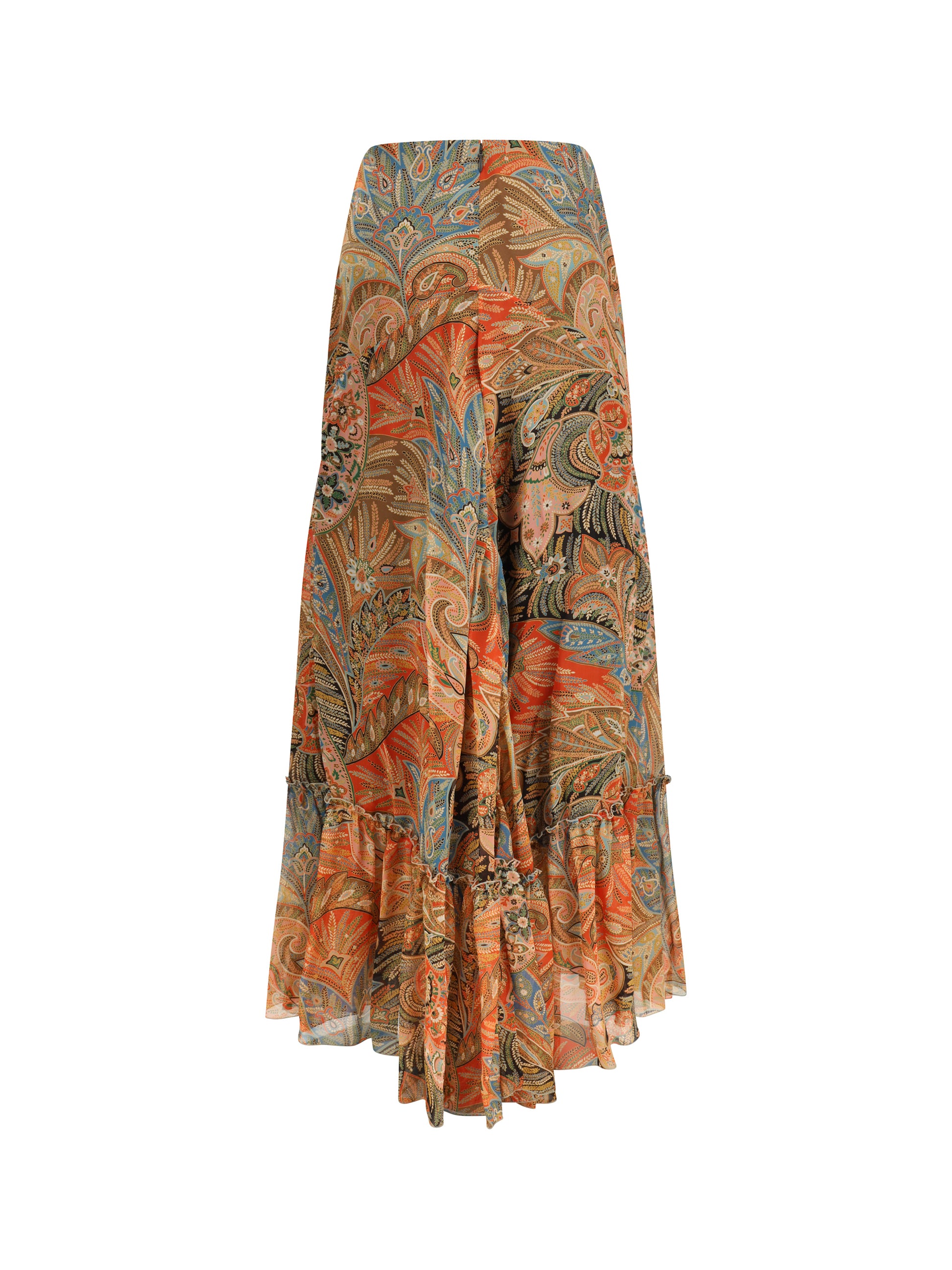 Etro Women Silk Long Skirt With Flounce And Paisley Motif ETRO