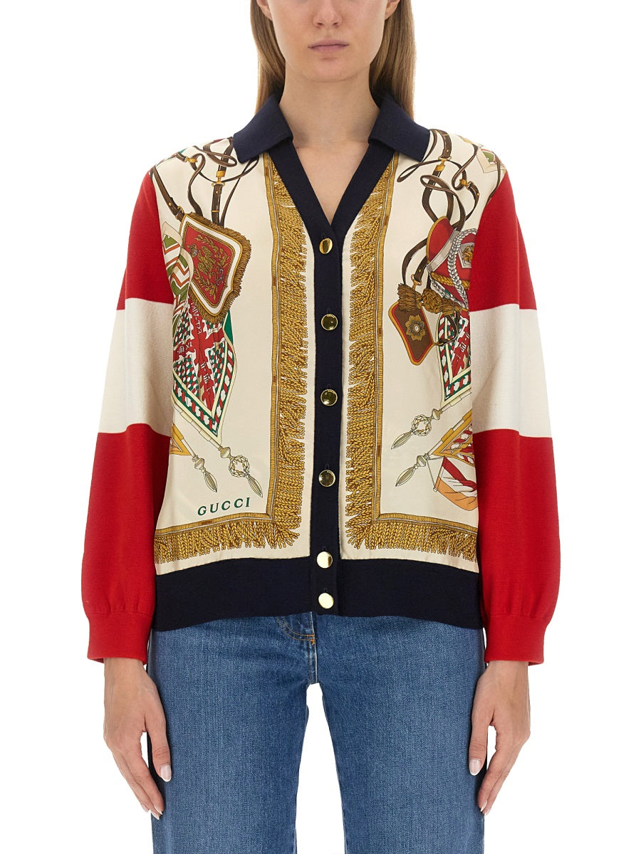 Gucci Women Extra Fine Wool Cardigan With Print GUCCI