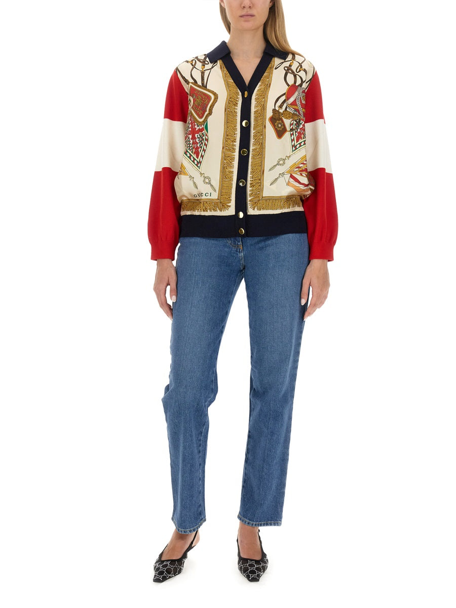 Gucci Women Extra Fine Wool Cardigan With Print GUCCI
