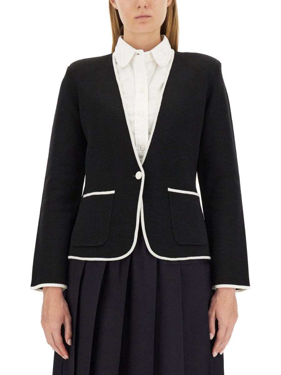 Thom Browne Women Single-Breasted Collarless Jacket THOM BROWNE