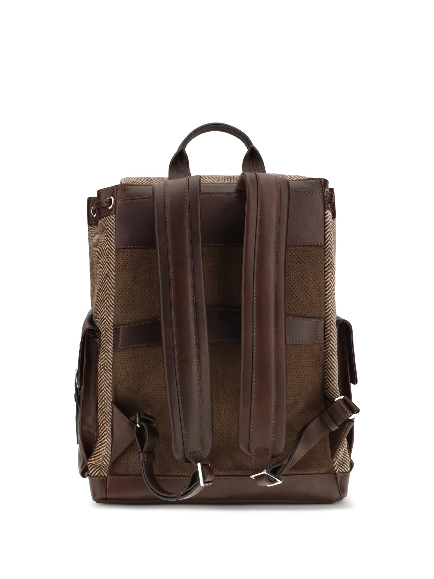 Brunello Cucinelli Men Herringbone Pattern Backpack With Leather Details BRUNELLO CUCINELLI
