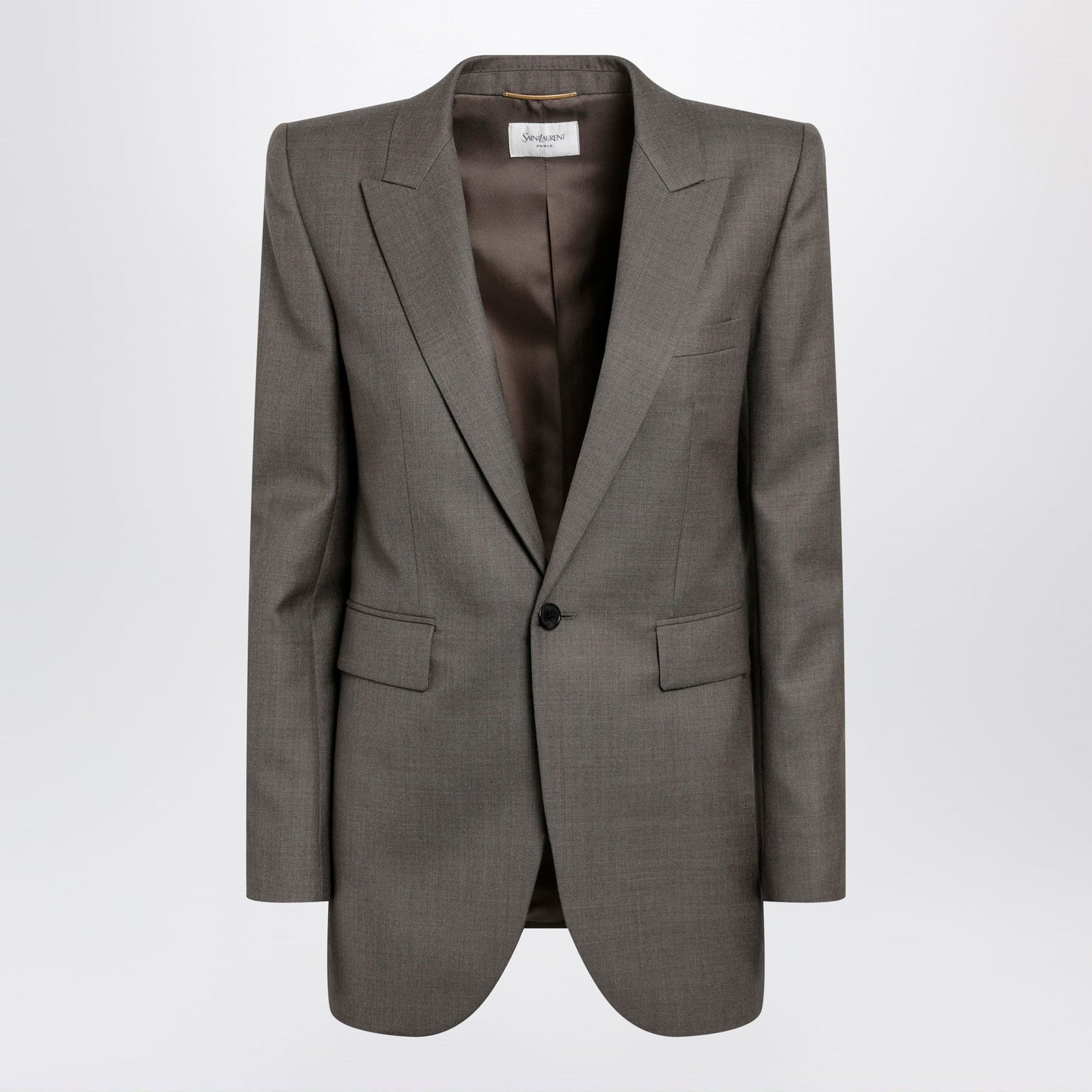 Saint Laurent Single-Breasted Jacket In Taupe Virgin Wool Women SAINT LAURENT