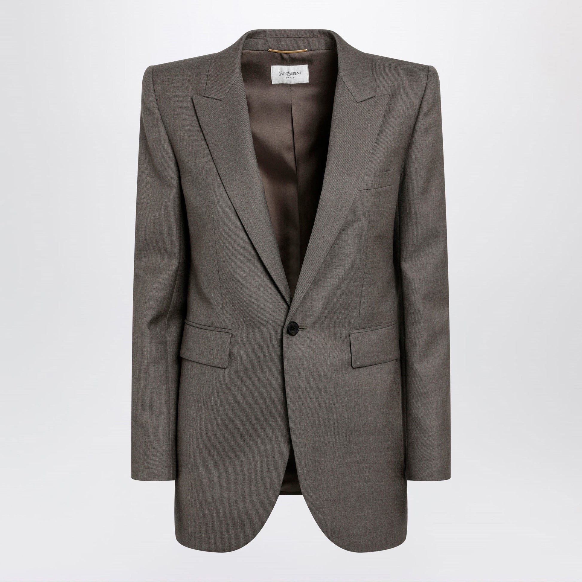 Saint Laurent Single-Breasted Jacket In Taupe Virgin Wool Women SAINT LAURENT