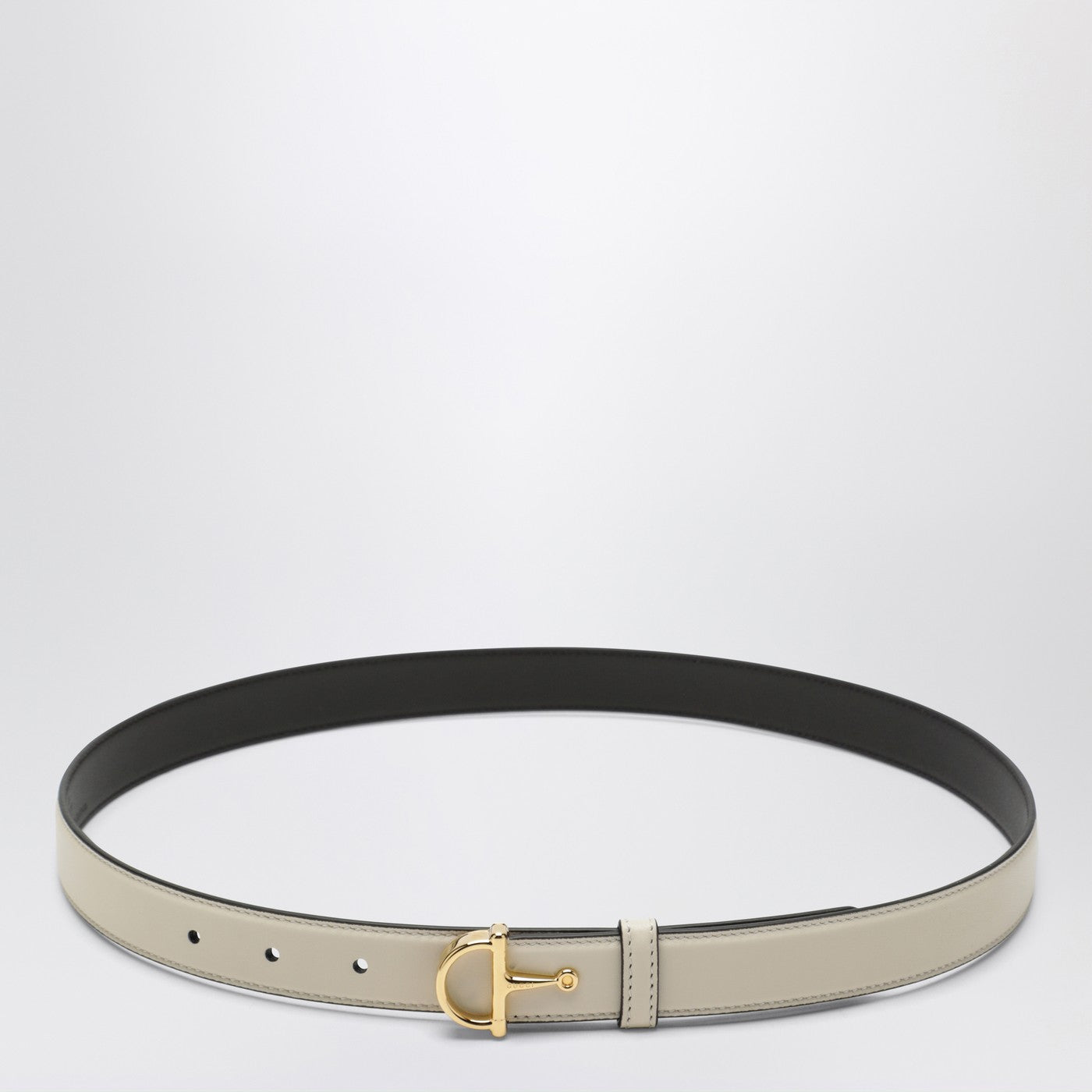 Gucci Thin Ivory Belt With Half Horsebit Buckle Women GUCCI