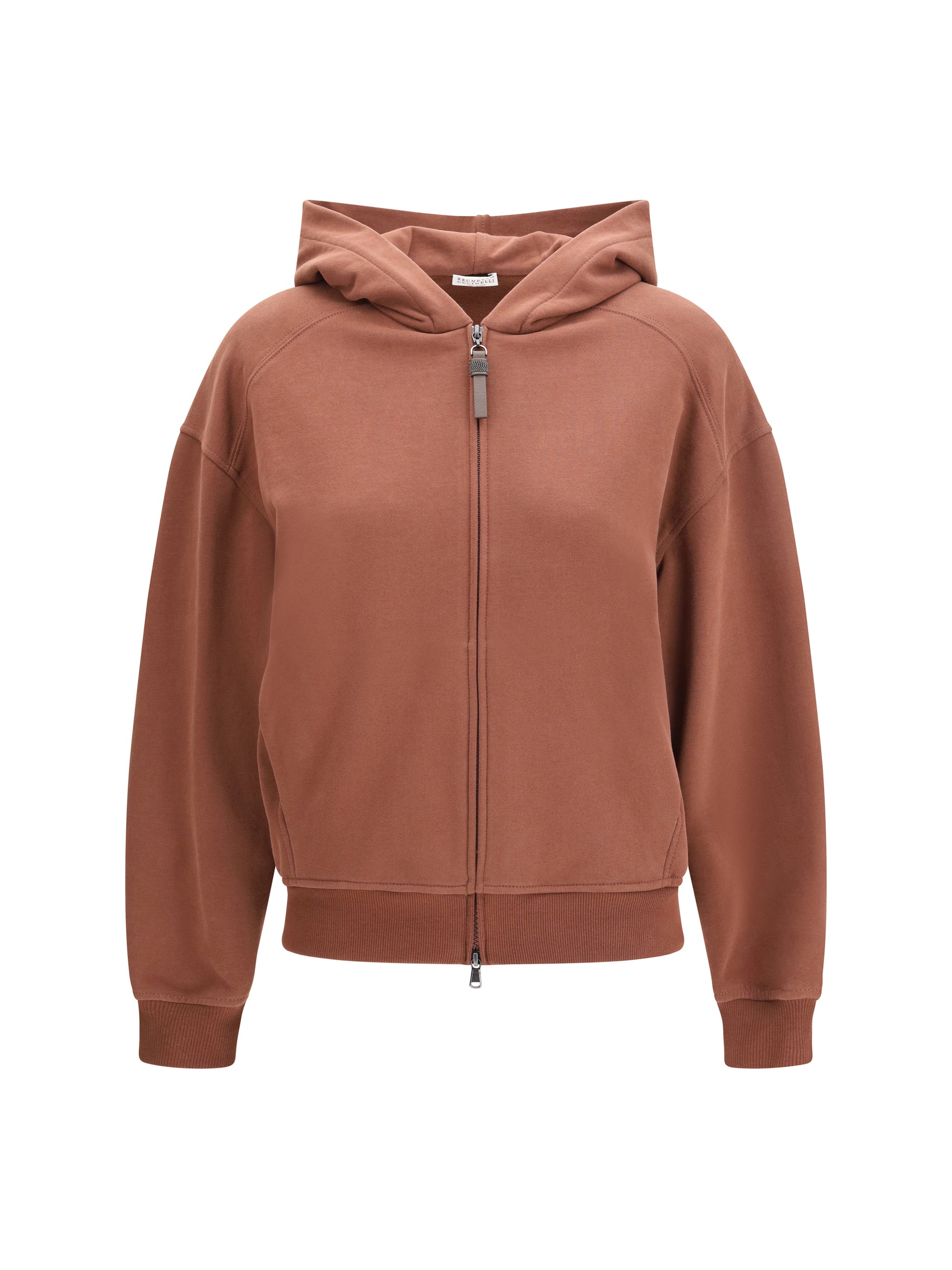 Brunello Cucinelli Women Hooded Smooth Cotton Sweatshirt With Shiny Zipper Pull BRUNELLO CUCINELLI