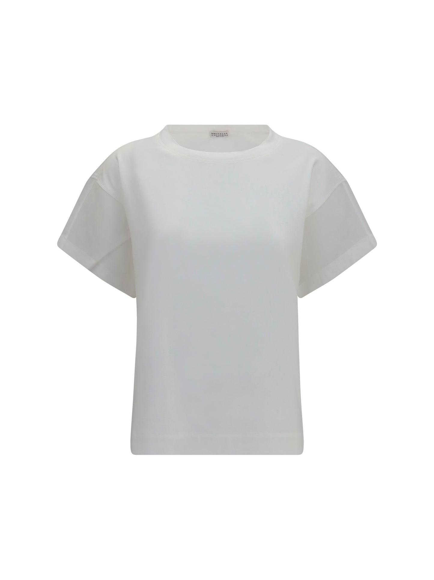 Brunello Cucinelli Women Cotton T-Shirt With Sheer Sleeves And Side Panels BRUNELLO CUCINELLI