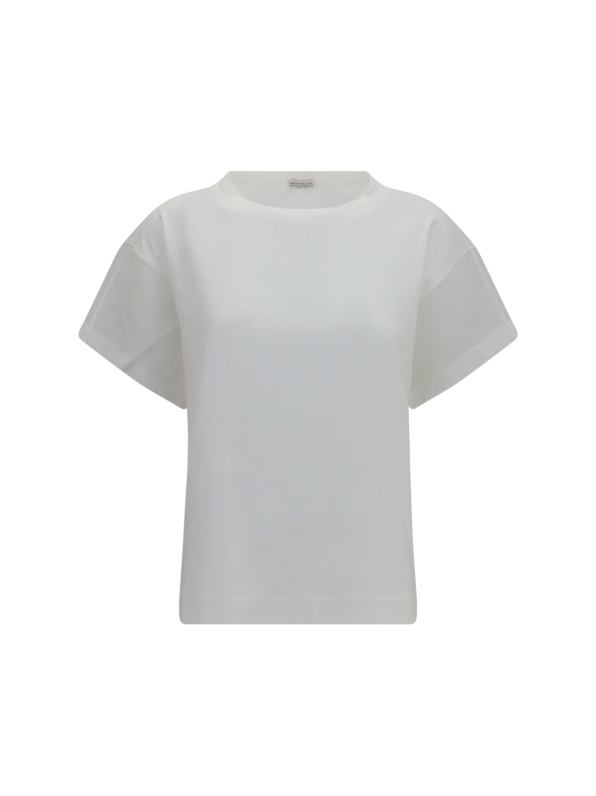 Brunello Cucinelli Women Cotton T-Shirt With Sheer Sleeves And Side Panels BRUNELLO CUCINELLI