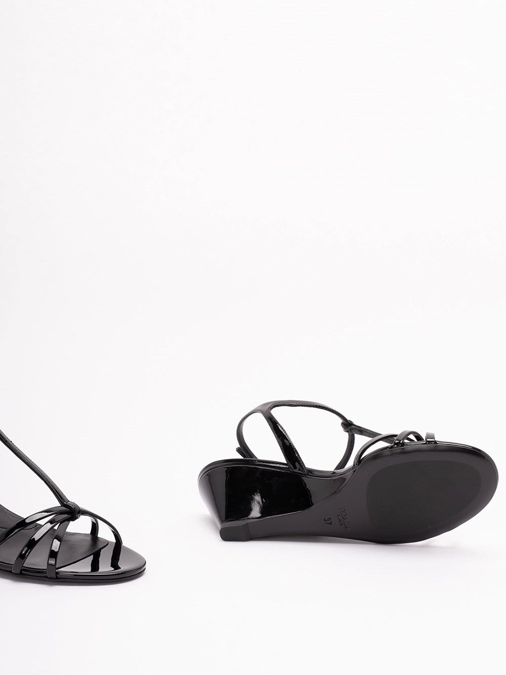 Prada Women Patent Leather Wedge Sandals PRADA