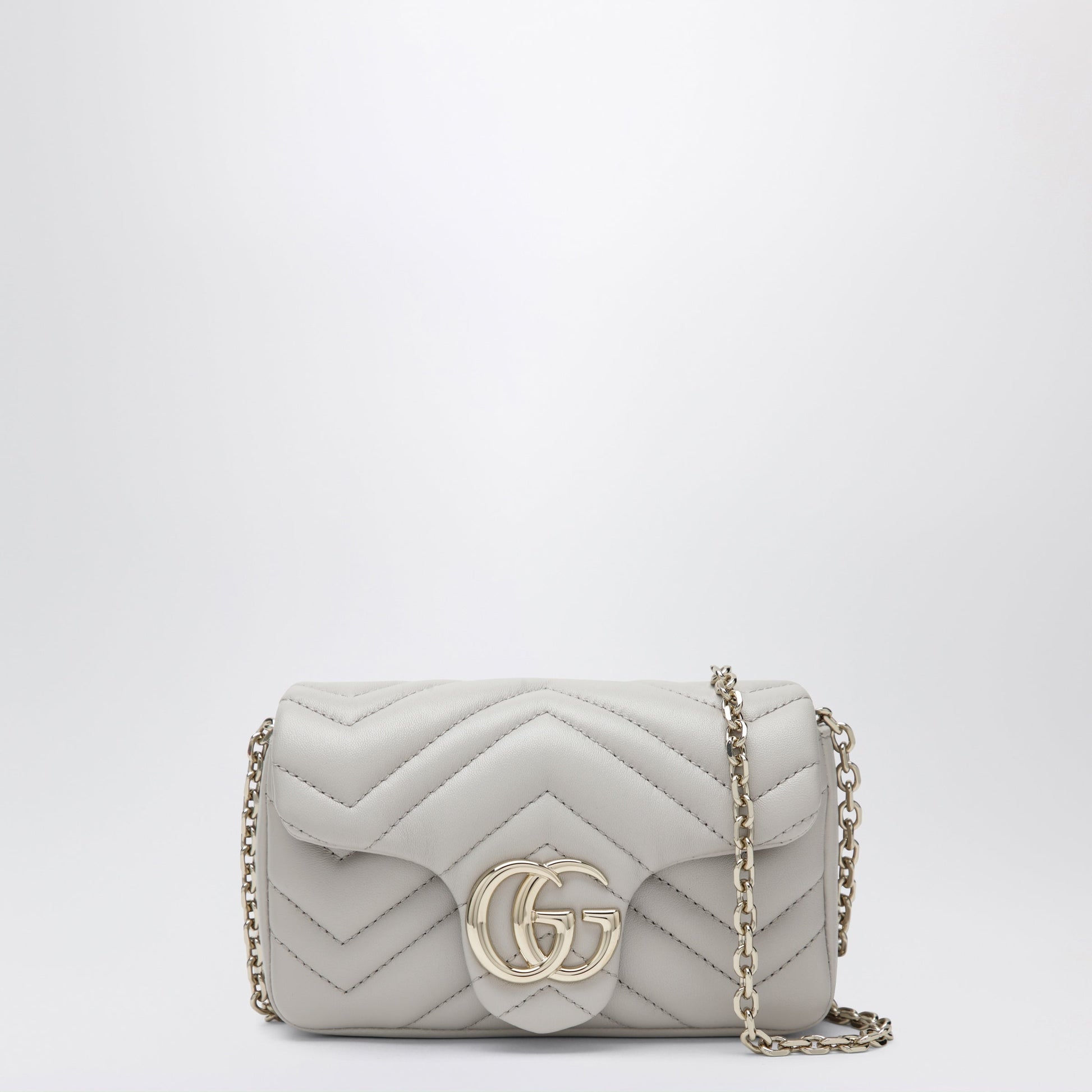 Gucci Gg Marmont Mini Shoulder Bag In Light Grey Leather Women GUCCI