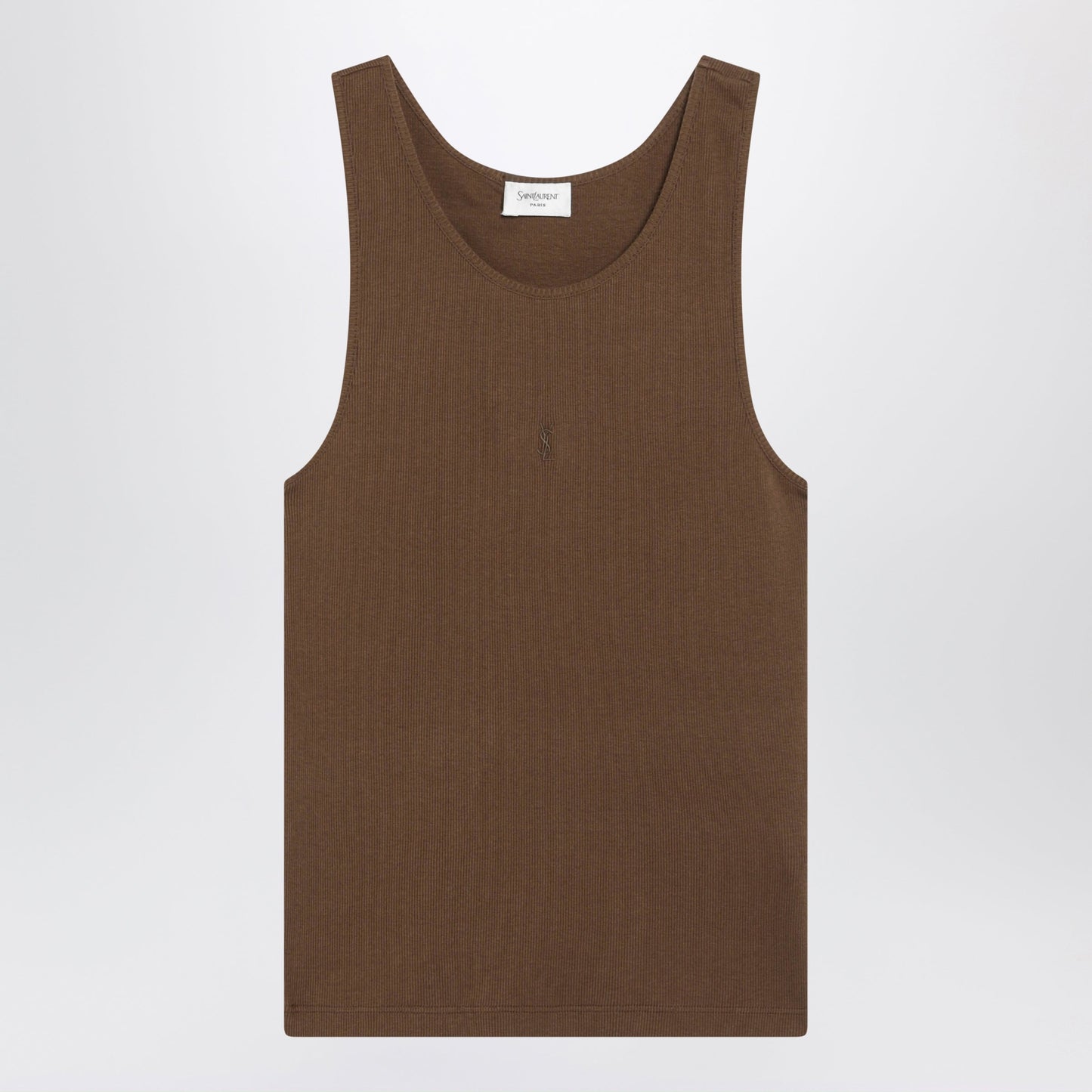 Saint Laurent Cassandre Ribbed Cotton Jersey Tank Top In Cognac Women SAINT LAURENT