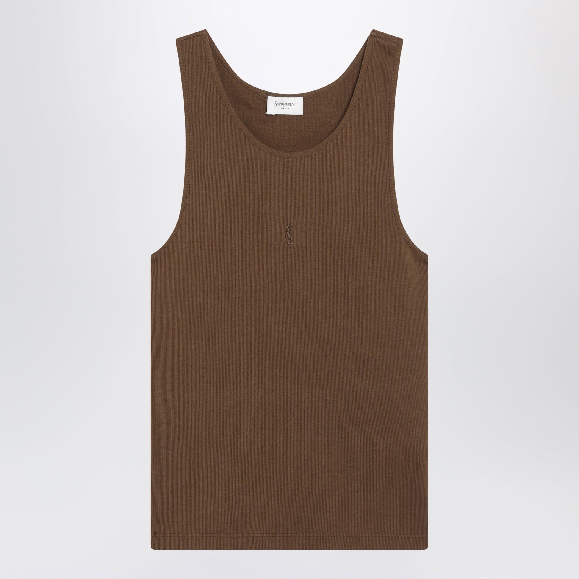 Saint Laurent Cassandre Ribbed Cotton Jersey Tank Top In Cognac Women SAINT LAURENT