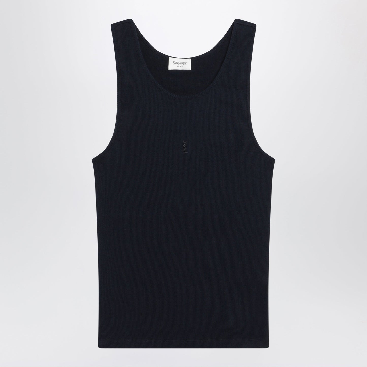 Saint Laurent Cassandre Ribbed Cotton Jersey Tank Top In Blue Women SAINT LAURENT