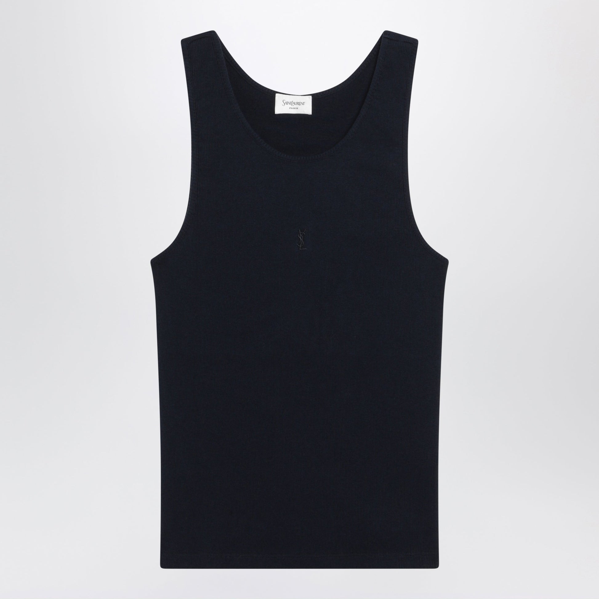 Saint Laurent Cassandre Ribbed Cotton Jersey Tank Top In Blue Women SAINT LAURENT
