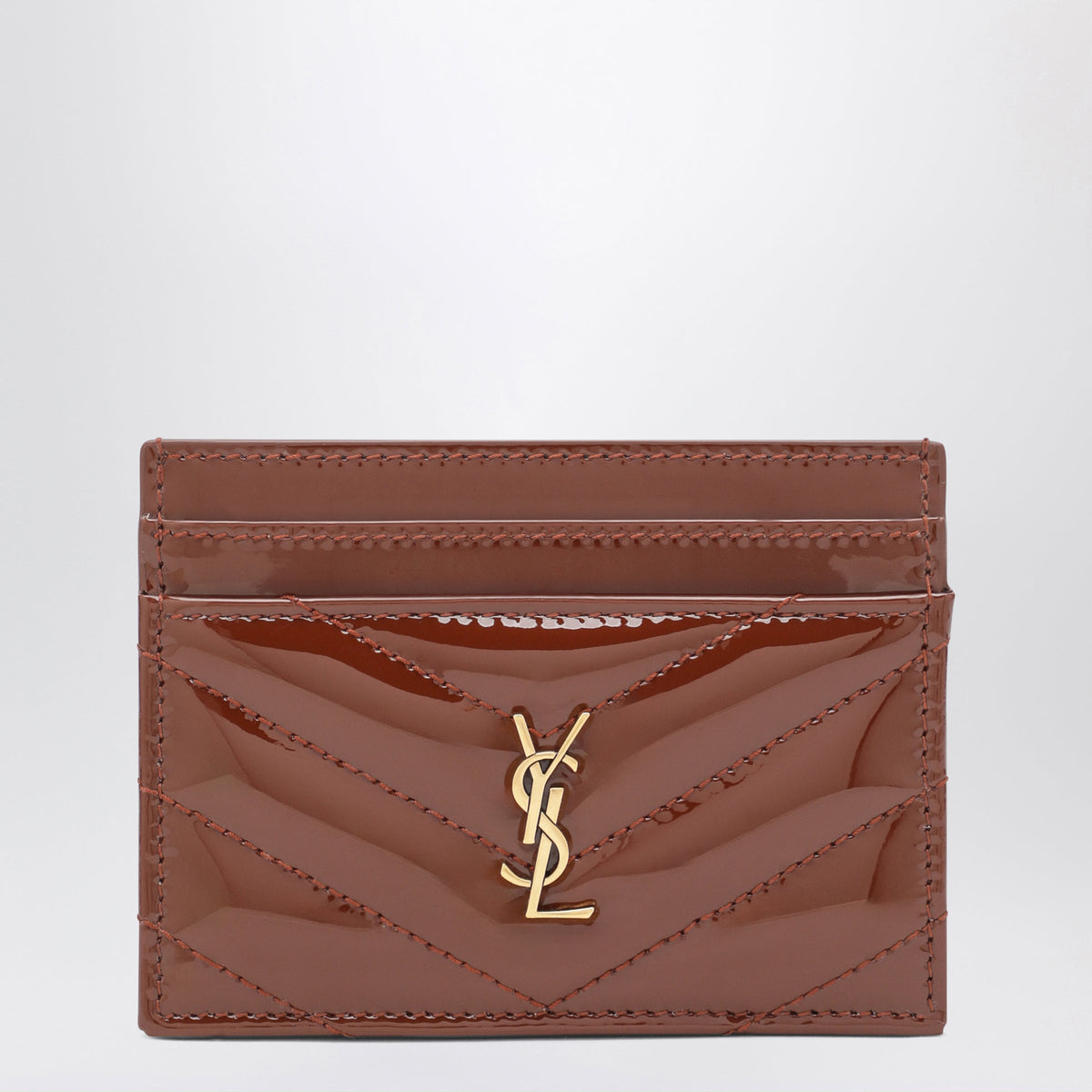 Saint Laurent Cassandre Card Holder In Brown Patent Leather Women SAINT LAURENT