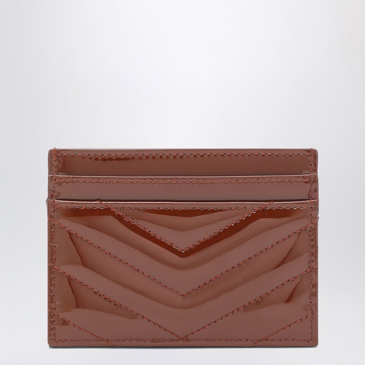 Saint Laurent Cassandre Card Holder In Brown Patent Leather Women SAINT LAURENT