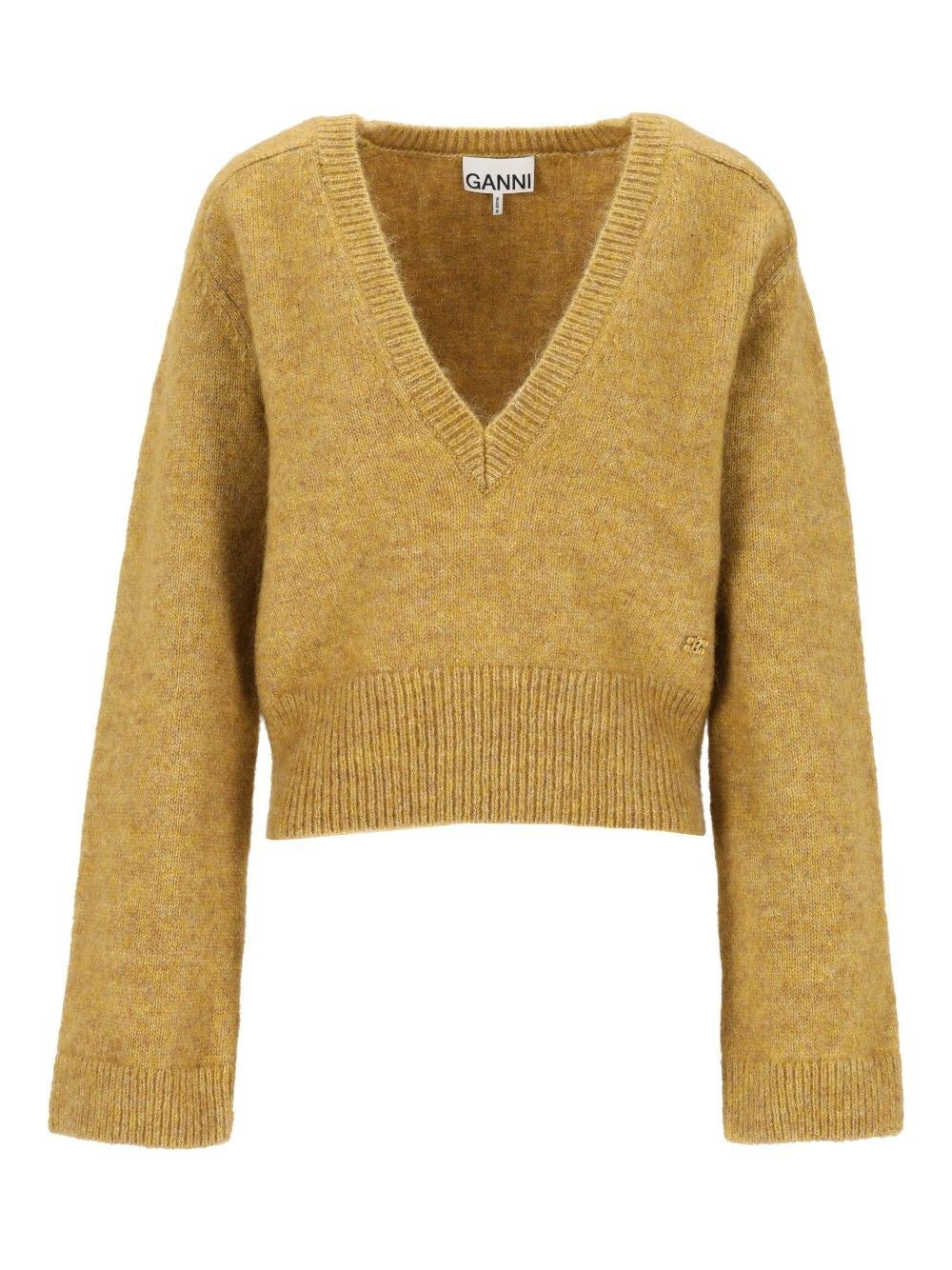 Ganni Women Melange Mohair Deep V-Neck GANNI