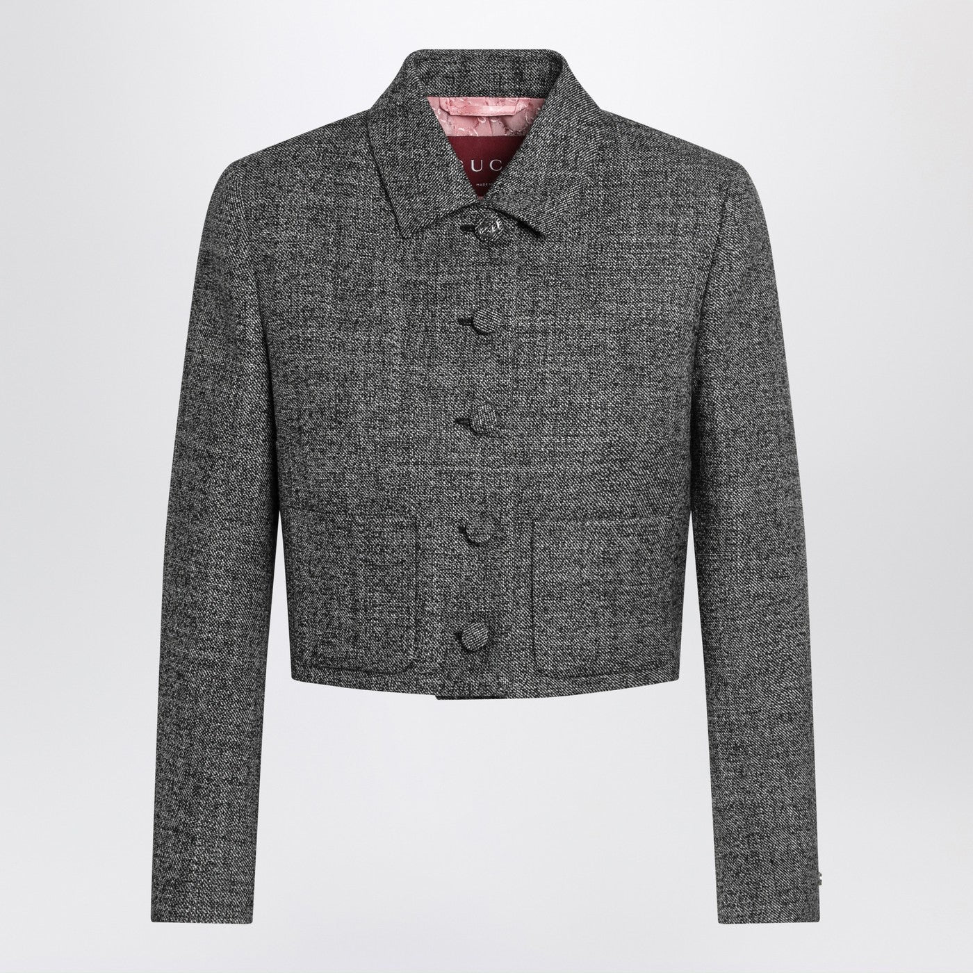 Gucci Cropped Wool Jacket With Black/White Texture Women GUCCI