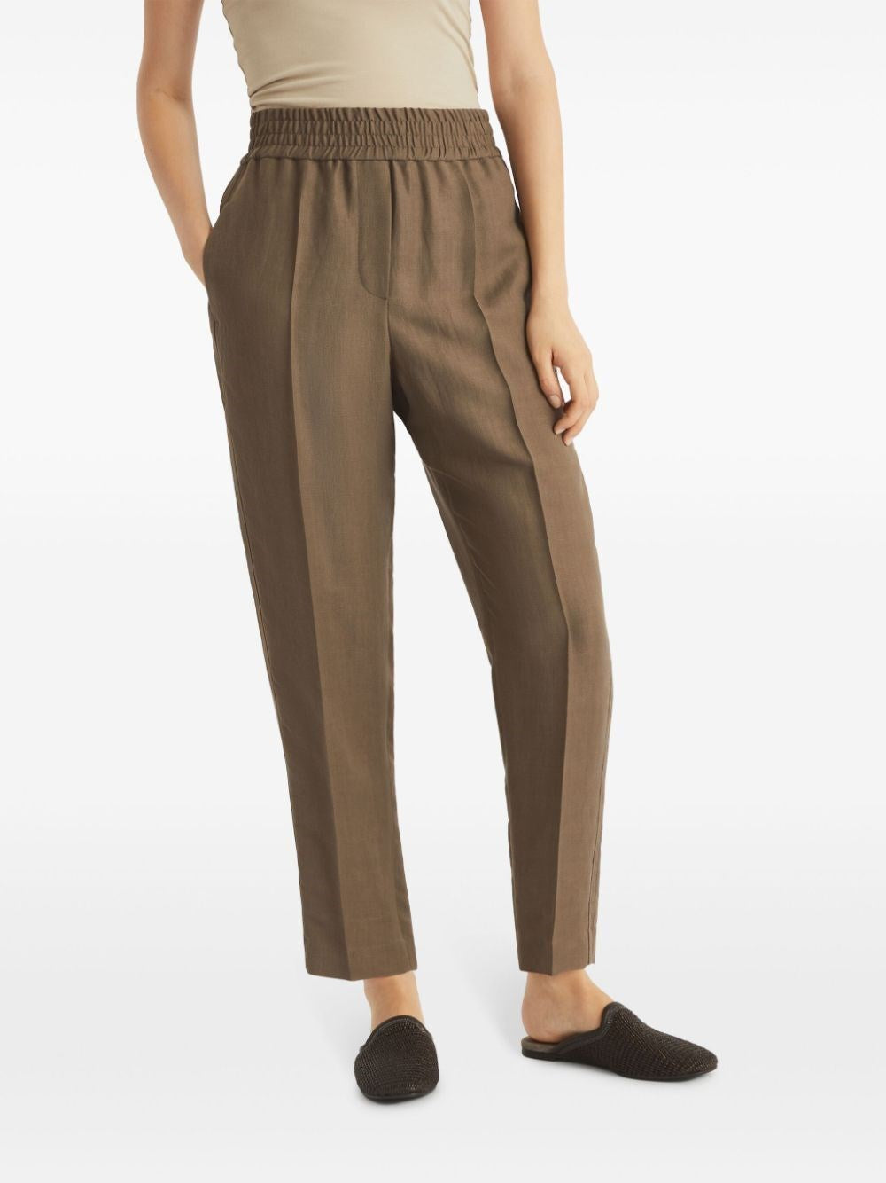 Brunello Cucinelli Women Viscose And Linen Fluid Twill Baggy Pull-On Pants BRUNELLO CUCINELLI