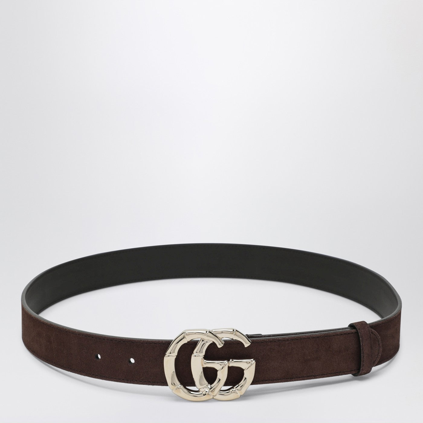 Gucci Brown Suede Belt With Bamboo Gg Marmont Buckle Women GUCCI