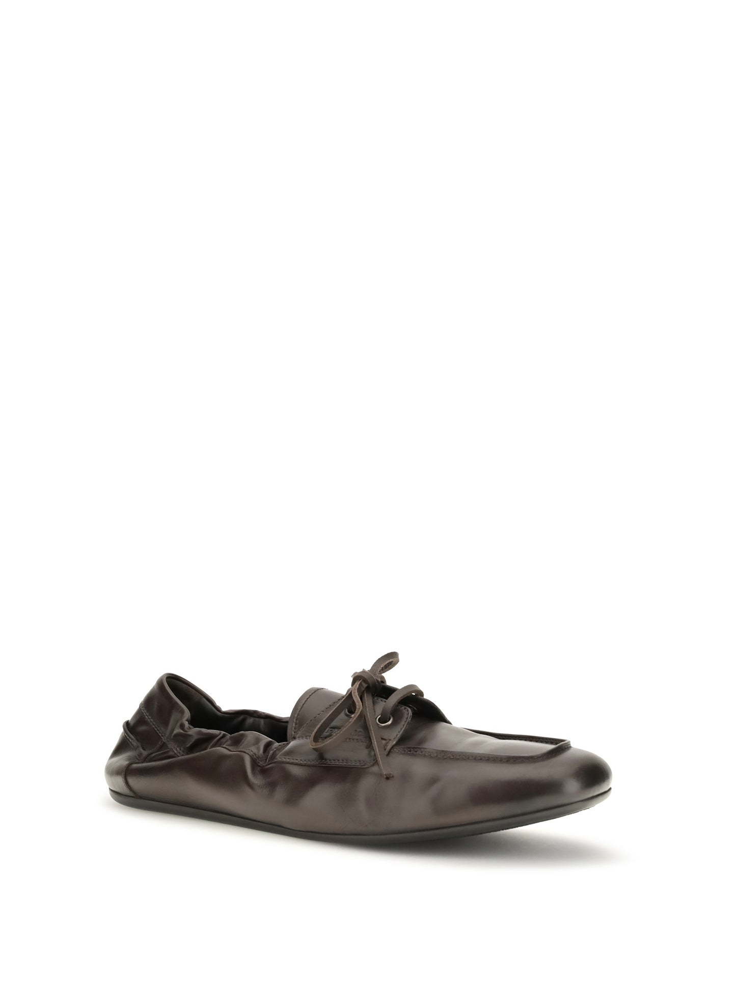 Prada Men Aged Leather Lace-Up Sneakers PRADA