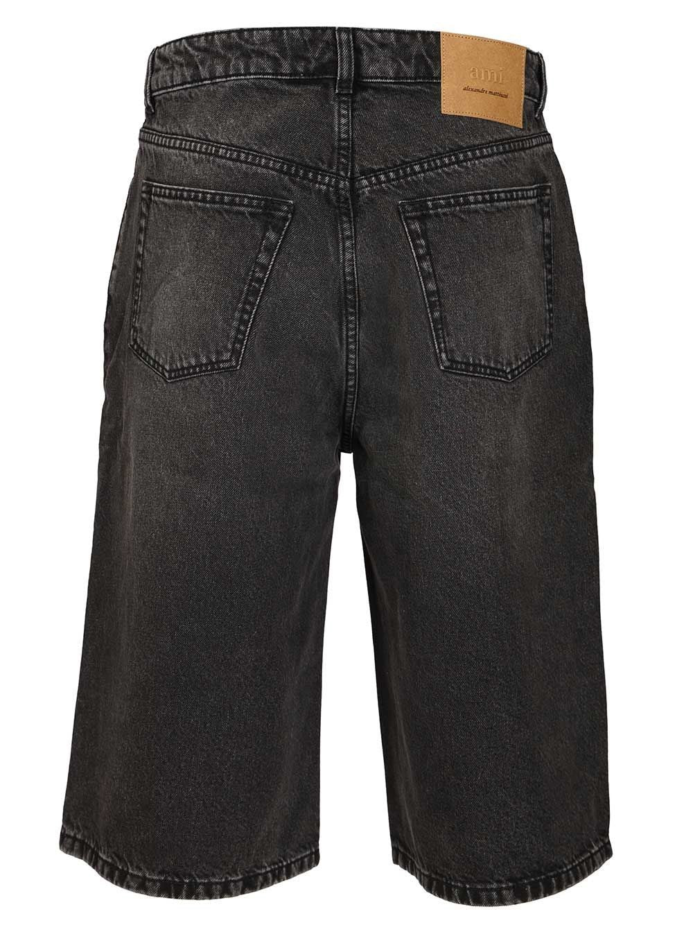 Ami Men Large Fit Bermuda Shorts Used Denim AMI PARIS