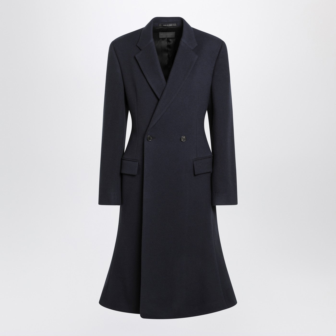 Balenciaga Navy Blue Midi Godet Wool Coat Women BALENCIAGA