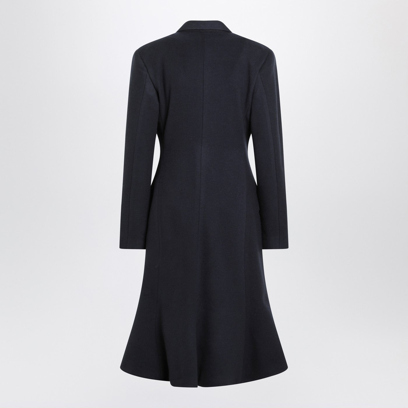 Balenciaga Navy Blue Midi Godet Wool Coat Women BALENCIAGA