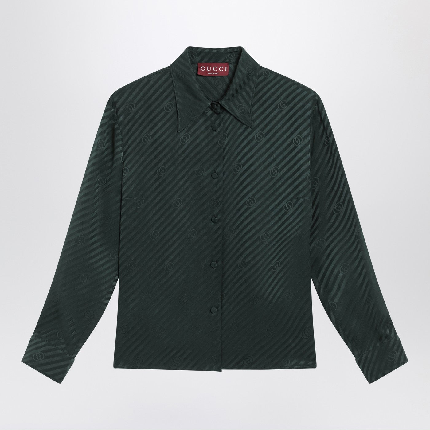 Gucci Green Gg Jacquard Silk Shirt Women GUCCI