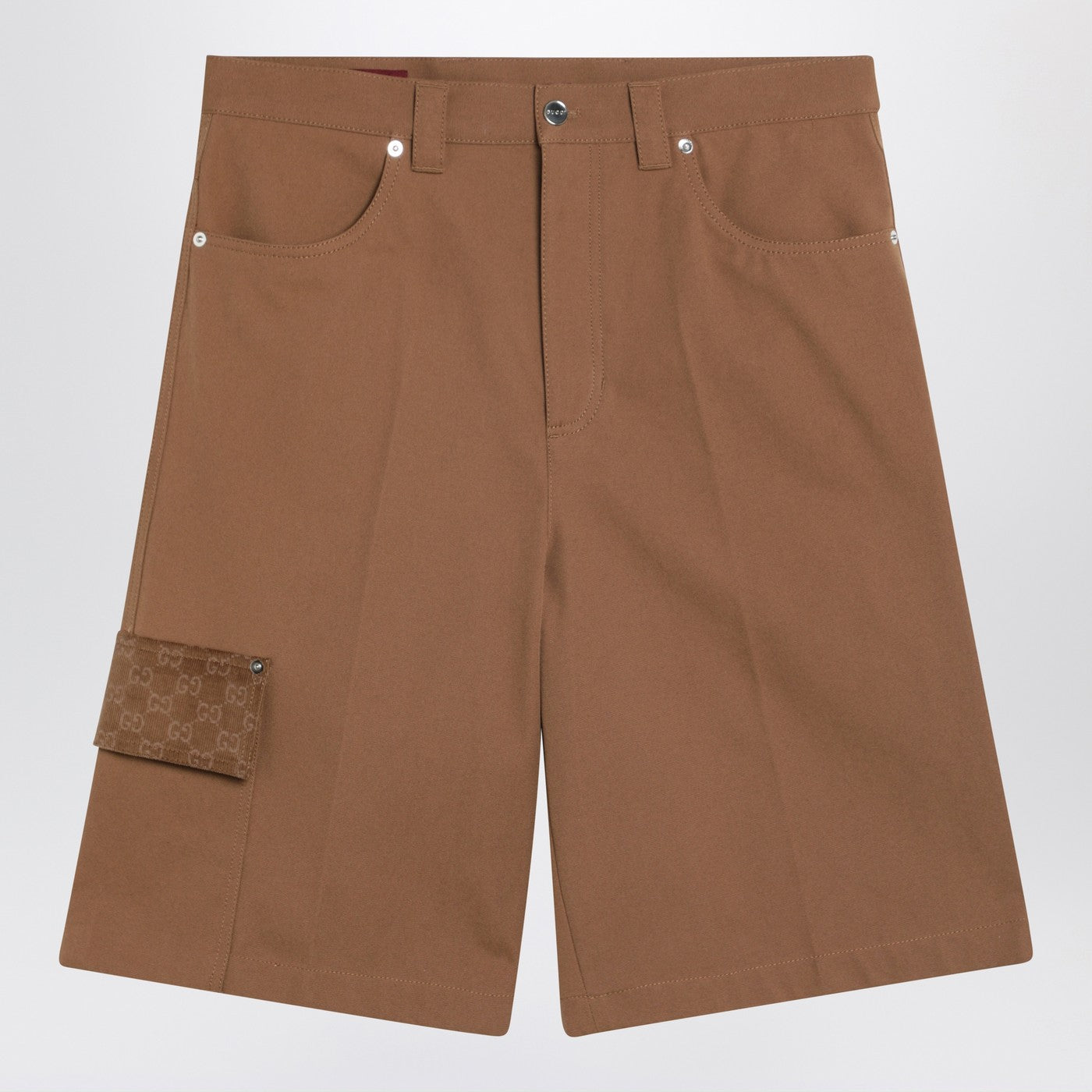 Gucci Camel Cargo Bermuda Shorts With Gg Details Men GUCCI