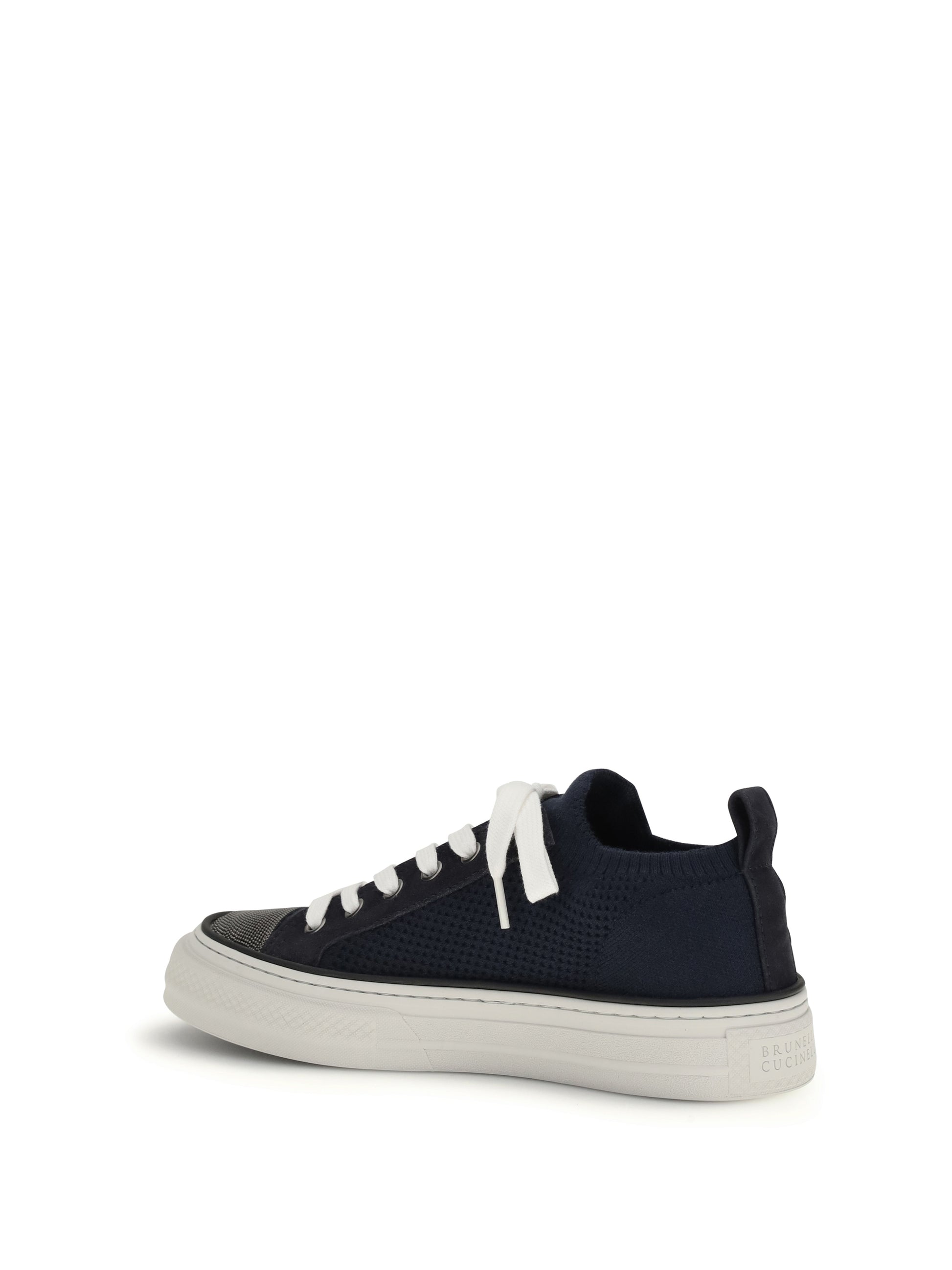 Brunello Cucinelli Women Cotton Knit And Suede Sneakers BRUNELLO CUCINELLI